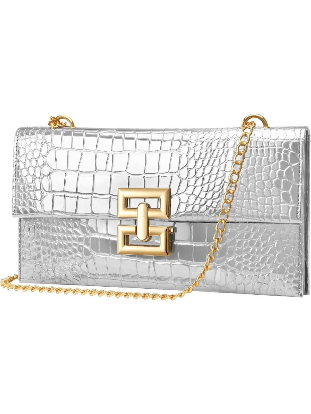 〽️Women Silver Crocodile Leather Texture Gold Adjustable Chain Hobo Shoulder Bag